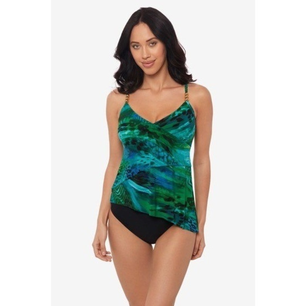 Magicsuit ELSA Tankini Women 10 Green New Abstract Animal Print Glod Beads $140